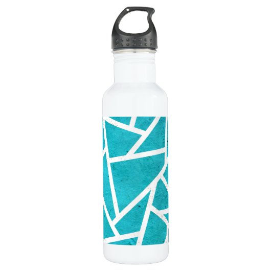 Blauwgroen en wit mozaïekpatroon waterfles  (Voorkant)