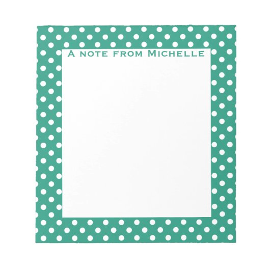 Blauwgroen en wit Polka dot custom notitieblok (Voorkant)