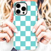 Blauwgroen en wit schaakbord Case-Mate iPhone case