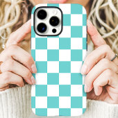 Blauwgroen en wit schaakbord Case-Mate iPhone case