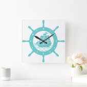 Blauwgroen en wit tandwiel vierkante klok (Huis)