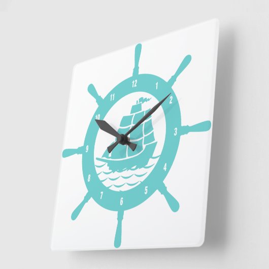 Blauwgroen en wit tandwiel vierkante klok (Hoek)