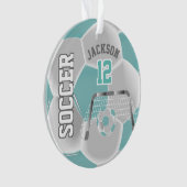 Blauwgroen en wit ⚽ Voetbal personaliseren Ornament (voorkant)