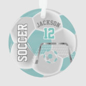 Blauwgroen en wit ⚽ Voetbal personaliseren Ornament (achterkant)
