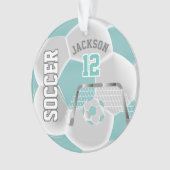 Blauwgroen en wit ⚽ Voetbal personaliseren Ornament (voorkant)