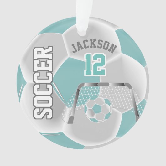 Blauwgroen en wit ⚽ Voetbal personaliseren Ornament (voorkant)