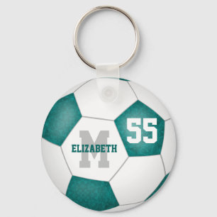 blauwgroen en wit voetbal sleutelhanger