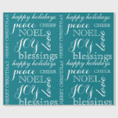 Blauwgroen en Wit-Word Art kerstpapier Cadeaupapier (Vlak)