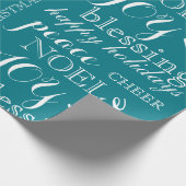 Blauwgroen en Wit-Word Art kerstpapier Cadeaupapier (Hoek)