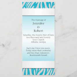 Blauwgroen en wit Zebra Diamond Wedding Programme Programmakaart