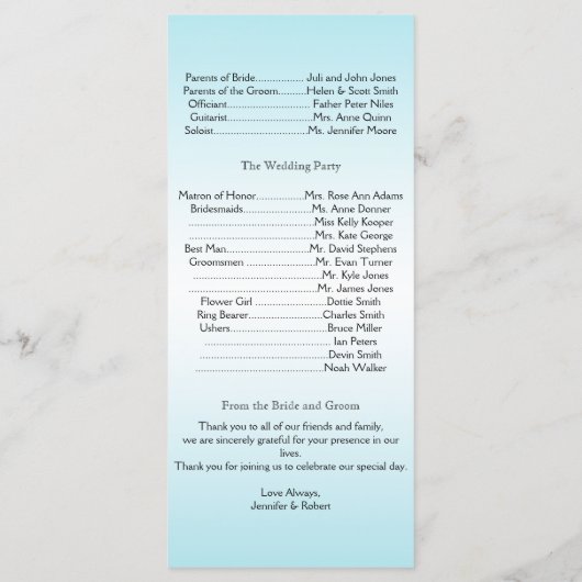 Blauwgroen en wit Zebra Diamond Wedding Programme Programmakaart (Achterkant)