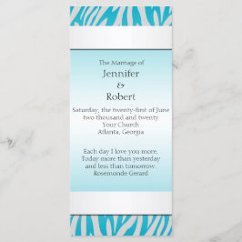 Blauwgroen en wit Zebra Diamond Wedding Programme Programmakaart