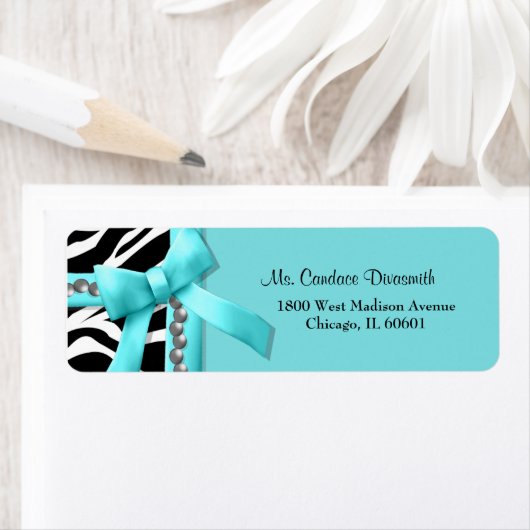 Blauwgroen en wit Zebra gestreept met zilveren par Etiket (Insitu)