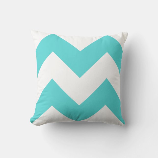 Blauwgroen en wit Zig Zag Pillow Kussen (Voorkant)