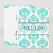 Blauwgroen en witte beschadigde chic Wedding Save  Aankondigingskaart (Voorkant / Achterkant)