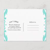 Blauwgroen en witte beschadigde chic Wedding Save  Aankondigingskaart (Achterkant)