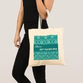 Blauwgroen en witte beste leraar ooit op maat V6 Tote Bag (Voorkant (product))