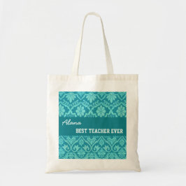 Blauwgroen en witte beste leraar ooit op maat V6 Tote Bag