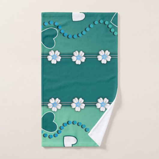 Blauwgroen en Witte Bloemen Hoortdoekset Bad Handdoek (Handdoek)
