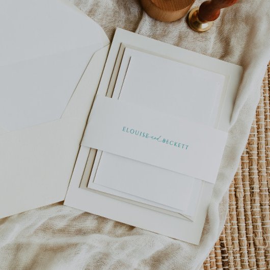 Blauwgroen en witte bruiloft nodigen Belly Band ui Uitnodigingen Wikkel