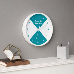 Blauwgroen en witte Check Clock Aangepaste tekst e