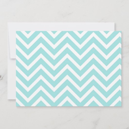 Blauwgroen en Witte Chevron Foto Wedding Invitatio Kaart (Achterkant)