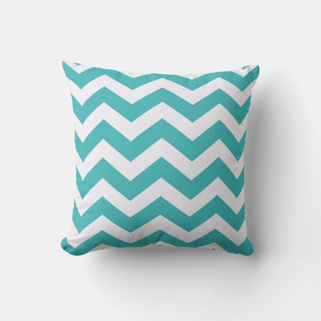 Blauwgroen en witte Chevron Stripes Kussen (Voorkant)