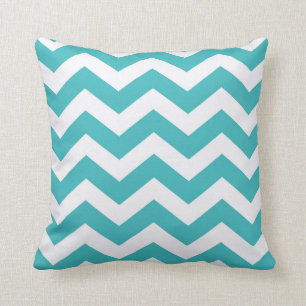 Blauwgroen en witte Chevron Stripes Kussen