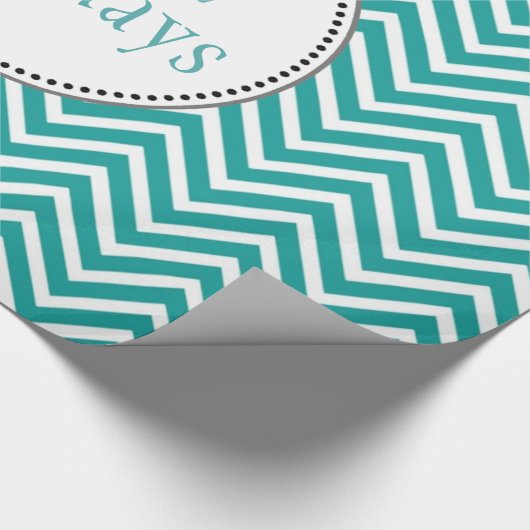 Blauwgroen en witte chevron zigzag prettige feestd cadeaupapier (Hoek)