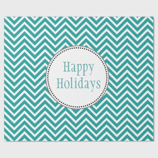 Blauwgroen en witte chevron zigzag prettige feestd cadeaupapier (Vlak)