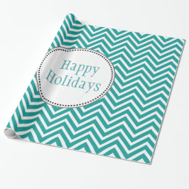 Blauwgroen en witte chevron zigzag prettige feestd cadeaupapier