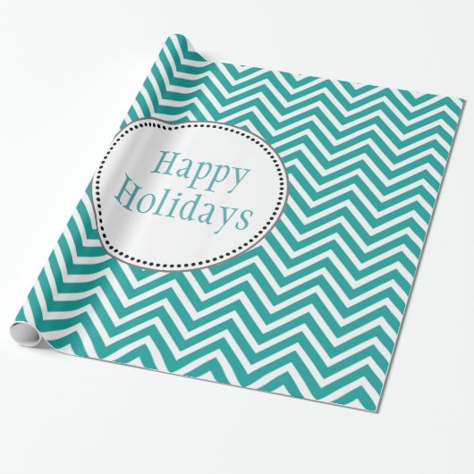 Blauwgroen en witte chevron zigzag prettige feestd cadeaupapier (Uitgerold)