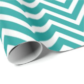 Blauwgroen en witte chevron zigzag prettige feestd cadeaupapier (Rol Hoek)