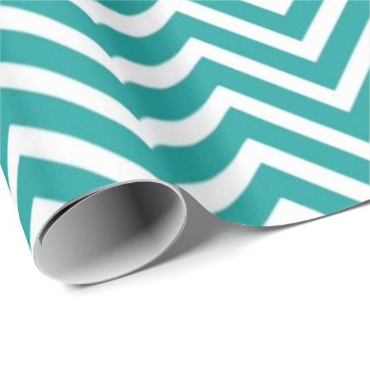 Blauwgroen en witte chevron zigzag prettige feestd cadeaupapier (Rol Hoek)
