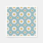 Blauwgroen en Witte Daisy Bloempatroon Papieren se Servetten (Voorkant)