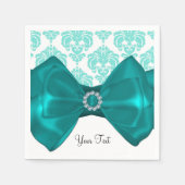 Blauwgroen en witte Damask Bling Bow Glam Sweet 16 Servetten (Voorkant)
