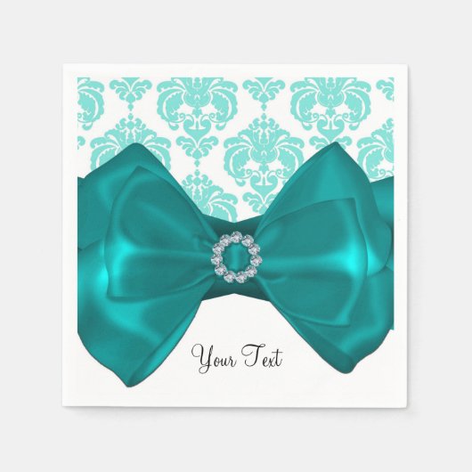 Blauwgroen en witte Damask Bling Bow Glam Sweet 16 Servetten (Voorkant)