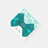 Blauwgroen en witte Damask Bling Bow Glam Sweet 16 Servetten (Hoek)