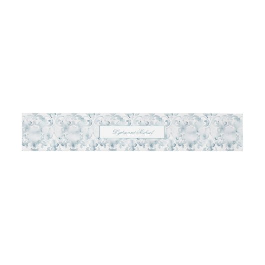 Blauwgroen en witte Damask Invitation Belly Band Uitnodigingen Wikkel (Vlak)