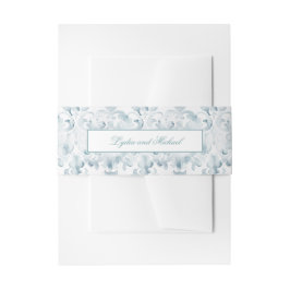 Blauwgroen en witte Damask Invitation Belly Band Uitnodigingen Wikkel