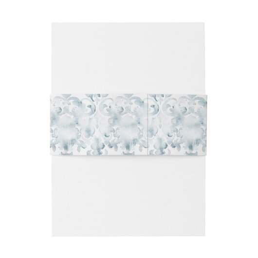 Blauwgroen en witte Damask Invitation Belly Band Uitnodigingen Wikkel (Achterkant Voorbeeld)