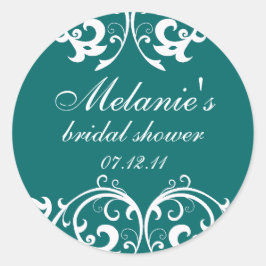 Blauwgroen en witte Damask Vrijgezellenfeesten Sti Ronde Sticker