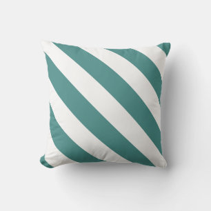 Blauwgroen en witte dikke diagonale strepen kussen