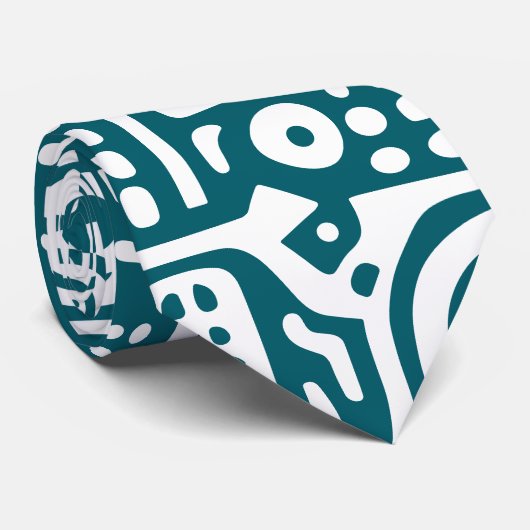 Blauwgroen en witte doodles van 7 stropdas (Opgerold)