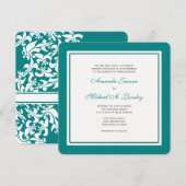 Blauwgroen en Witte Fleur de Lis Damask Formal Wed Kaart (Voorkant / Achterkant)
