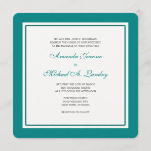 Blauwgroen en Witte Fleur de Lis Damask Formal Wed Kaart
