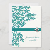Blauwgroen en witte Fleur de Lis Design Wedding ui Kaart (Voorkant)