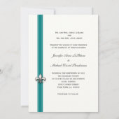 Blauwgroen en witte Fleur de Lis Design Wedding ui Kaart (Achterkant)