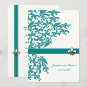 Blauwgroen en witte Fleur de Lis Design Wedding ui Kaart (Voorkant / Achterkant)