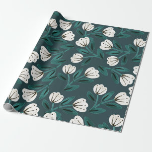 Blauwgroen en witte Floral Cadeaupapier